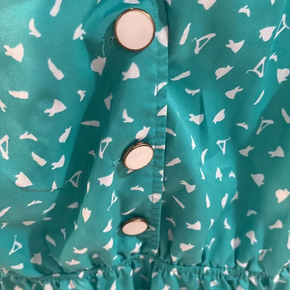 Flying Tomato Flying Green White Short Sleeve Retro Dress  size small - Picture 7 of 16